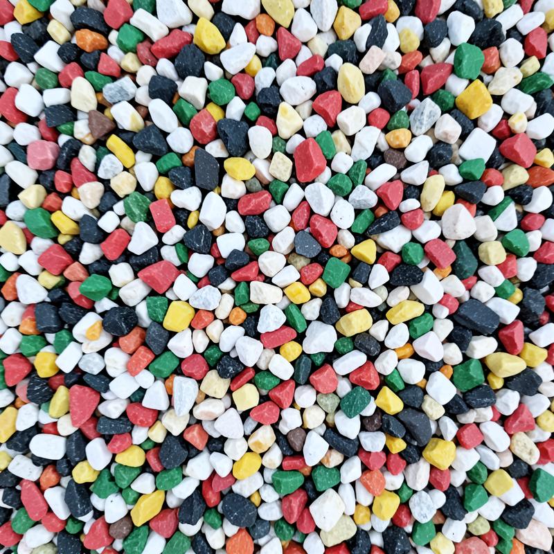 Mixed multicolour marble chips in white, black, red, green and yellow