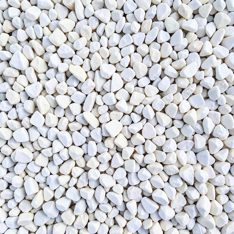 White marble chips in 8-10 mm size shown filling the frame